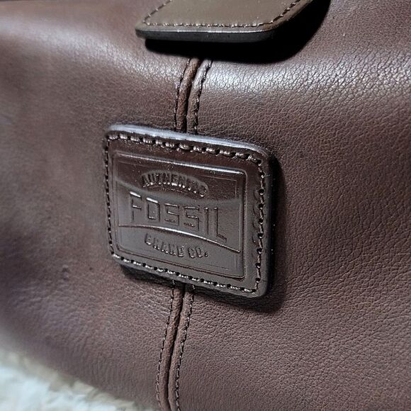Fossil Vintage Brown Leather Mens Toilettery Shaving Cosmetic Travel Bag - Picture 5 of 7